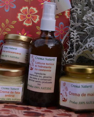 Set cadou 4 produse cosmetice pentru fata si maini cu punga cadou