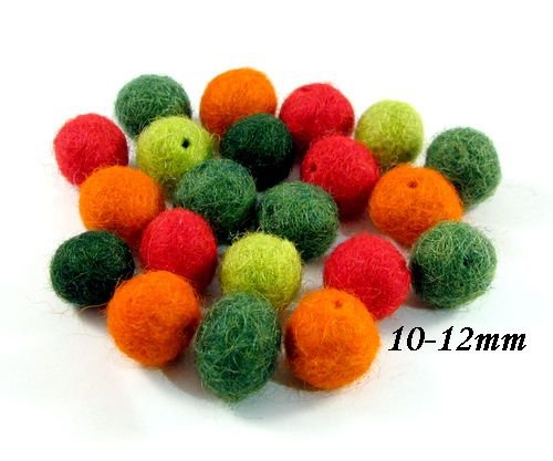9201 - MIX - 20buc - Bile fetru, lana impaslita, 10-12mm, rosu, orange, verde padure, verde, verde crud