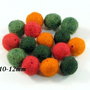9202 - MIX - 16buc - Bile fetru, lana impaslita, 10-12mm, rosu, orange, verde padure, verde