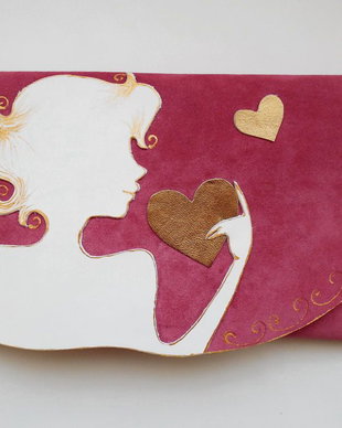 poseta plic handmade unicat din piele - Art Deco Girl