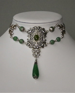 Colier și brățară cu agate verzi in stil victorian - rezervat
