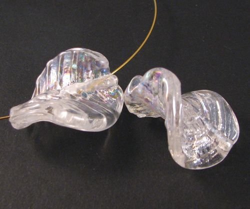 9214 - (2buc) Margele sticla lampwork twist transparent efect AB