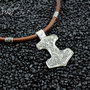 Colier barbatesc din piele si argint ''Mjolnir''