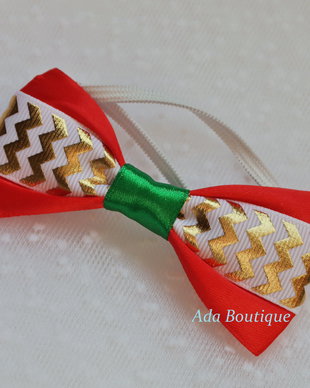 Mini papion copii zig-zag auriu-rosu pentru Craciun