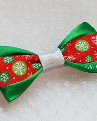 Mini papion copii verde-alb cu motive de Craciun