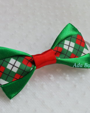 Mini papion copii verde-rosu cu carouri de Craciun