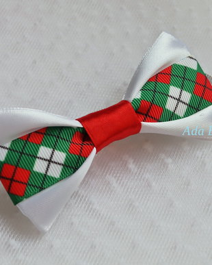 Mini papion copii alb-rosu cu carouri de Craciun