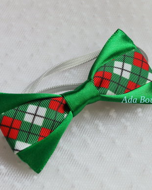 Mini papion copii verde cu carouri de Craciun