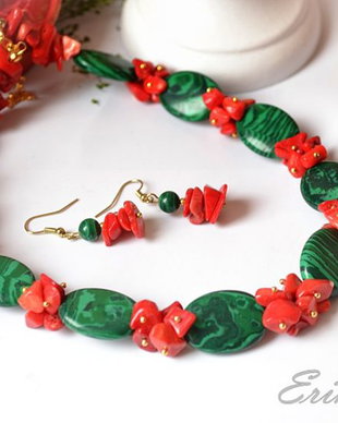 Set -malachit cu coral