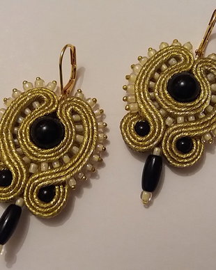 Cercei soutache onix-auriu