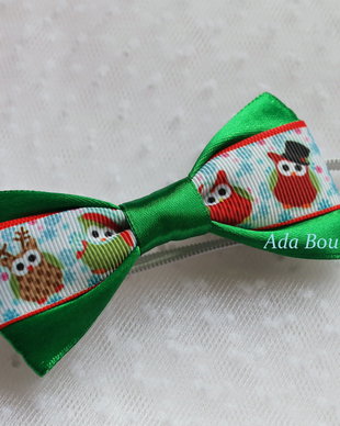 Mini papion copii verde de Craciun - bufnite simpatice