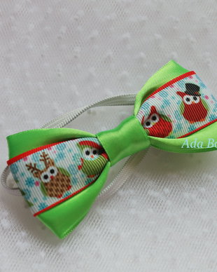 Mini papion pentru copii verde deschis de Craciun - bufnite simpatice