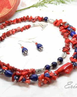 Colier coral si lapis lazuli
