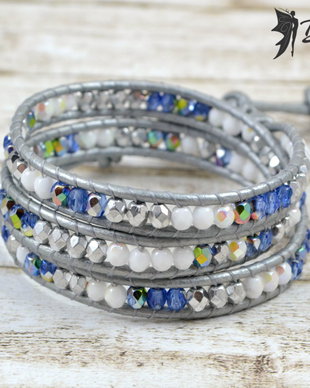 Bratara wrap cu piele si cristale ''Icy''