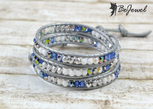 Bratara wrap cu piele si cristale ''Icy''