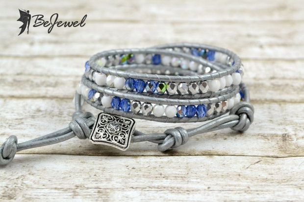 Bratara wrap cu piele si cristale ''Icy''