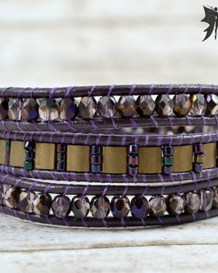 Bratara wrap cu snur de piele si cristale ''Velvety''