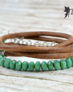 Bratara cu piele si cristale Cehia ''Boho-chic''