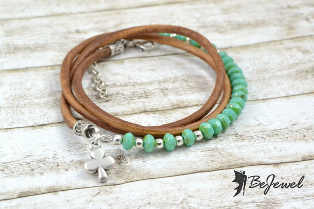 Bratara cu piele si cristale Cehia ''Boho-chic''