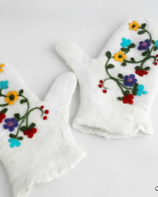 Manusi cu un deget, impaslite cu broderie impaslita florala