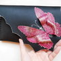 poseta plic handmade unicat din piele - Bordeaux Butterfly