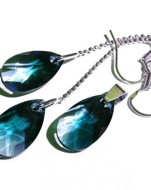 Pandantiv si cercei din Argint 925 si Cristale Swarovski picatura  PA194.2, CE194.2 - cercei lungi albastri, cercei delicati, cadou pentru ea, cadou romantic, cercei casual, cercei albastri