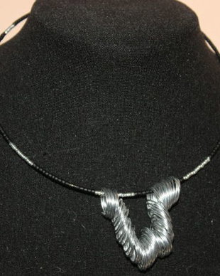 colier din sarma si margele de nisip - silver & black