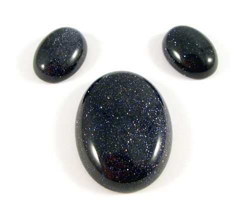 9227 - (3buc) Cabochon, piatra soarelui albastra, oval