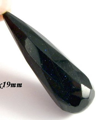 9226 - Pandantiv, piatra soarelui albastra, fatetat, picatura, 60x19mm
