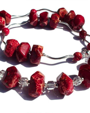 Colier romantic delicat si cercei din Argint 925, Jasp imperial / Regalit rosu si Cristale albe - CO195, CE195 - cadou romantic, cadou pentru ea, colier rosu delicat, colier casual