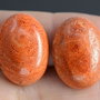 9274 - (2buc) Cabochon, coral poros, rosu caramiziu, 20x15x7mm