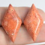 9271 - (2buc) Cabochon, coral poros, rosu caramiziu, romb, 30x16x6mm