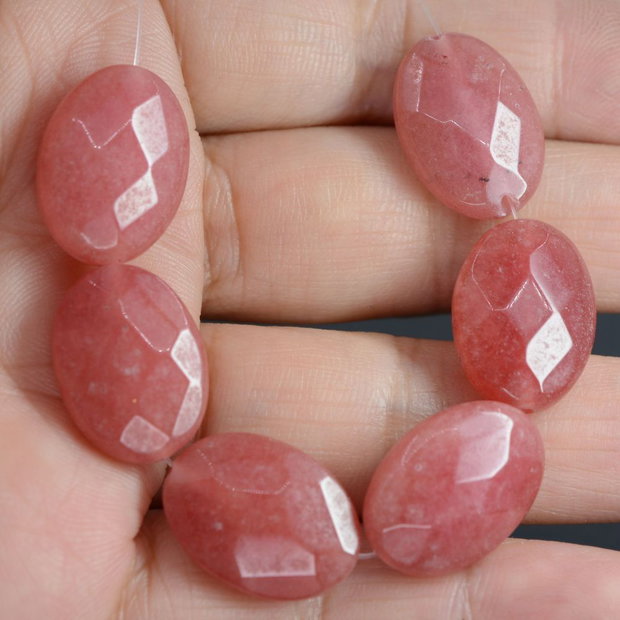 9262 - (6buc) Cuart volcano cherry, oval, fatetat, 19x13x6mm