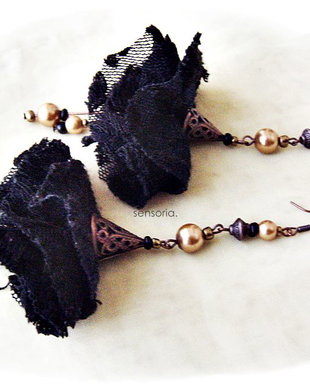 black lace and  bronze pearls