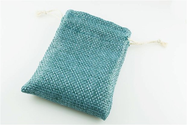 Saculeti material textil turcoaz, 14x10cm