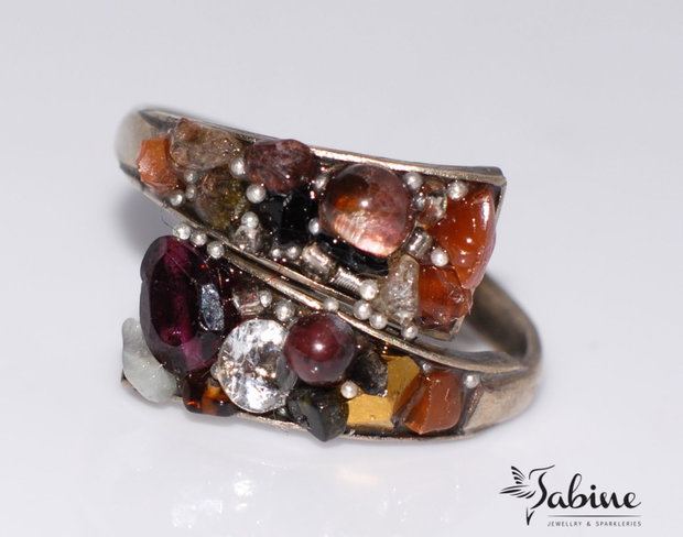 Inel mozaic granat carnelian cristale