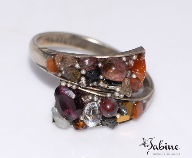 Inel mozaic granat carnelian cristale