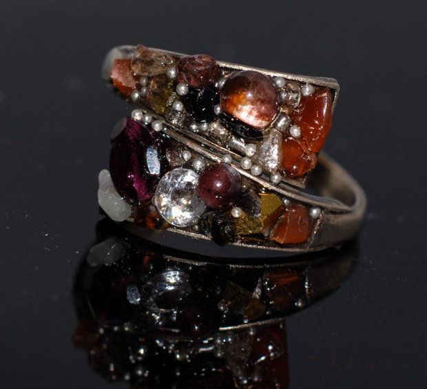 Inel mozaic granat carnelian cristale