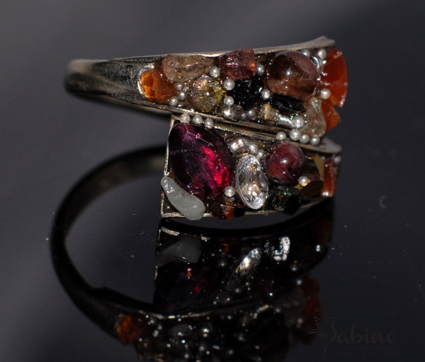 Inel mozaic granat carnelian cristale