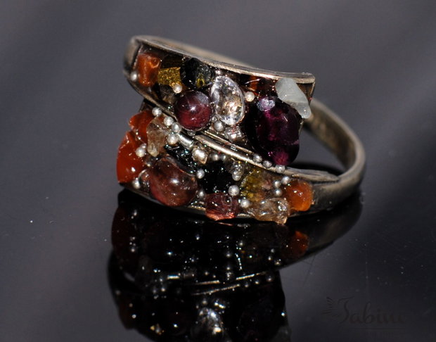 Inel mozaic granat carnelian cristale