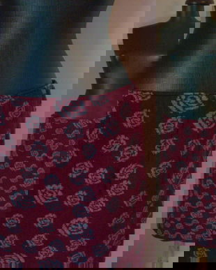 Fusta floral jerse lana si matase