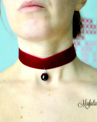 Choker din catifea cu agata