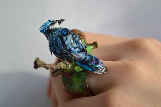 REZERVAT!!! Blue Jay - Treasure Keepers Collection, Inel reglabil unicat