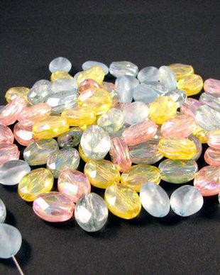 9331 - (86buc) MIX, margele, acril, oval, fatetate, efect AB, 14x10x6mm