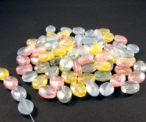 9331 - (86buc) MIX, margele, acril, oval, fatetate, efect AB, 14x10x6mm