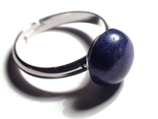 Inel delicat din Argint 925 si Lapis lazuli rotund - IN346 - Inel albastru denim, inel romantic, inel pietre semipretioase, inel reglabil