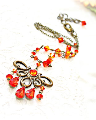 Colier vintage cu cristale Swarovski portocalii