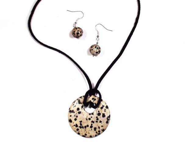 Pandantiv si cercei din Jasp dalmatian - PA036, CE036 - colier pietre semipretioase, cadou romantic, colier casual, cadou pentru ea, colier jasp
