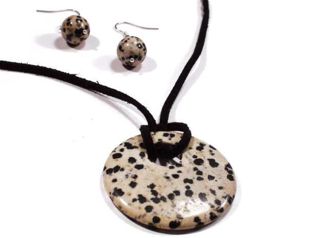 Pandantiv si cercei din Jasp dalmatian - PA036, CE036 - colier pietre semipretioase, cadou romantic, colier casual, cadou pentru ea, colier jasp