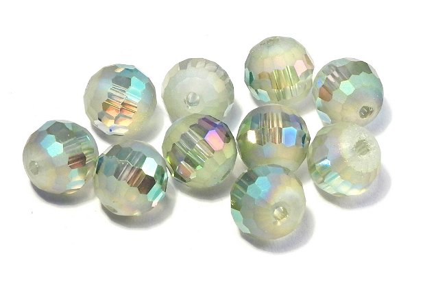 Cristale din sticla, rotunde, 10 mm, AB, fatetate, semifrosted, SeaGreen